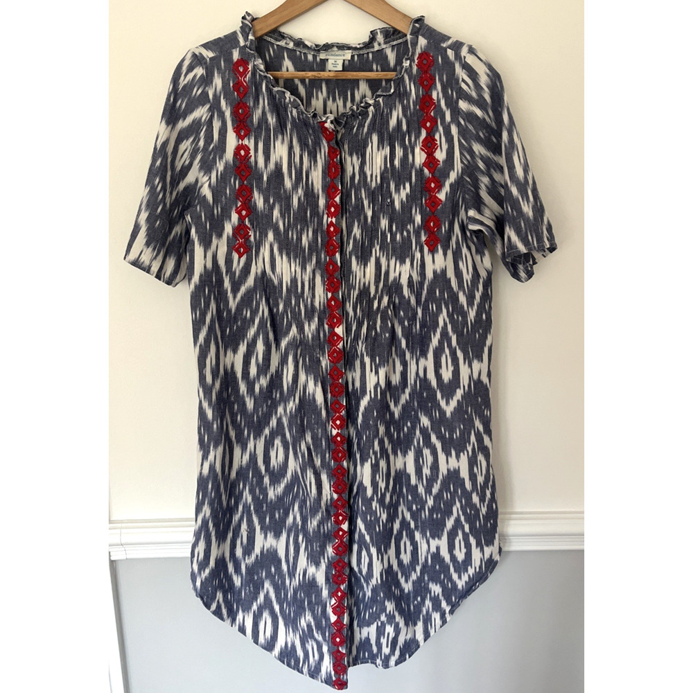Sundance Isabel Ikat Shirt Dress Size Medium Southwestern Boho Native Embroidery